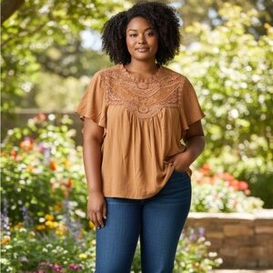 Torrid Brown Lace Accent Blouse